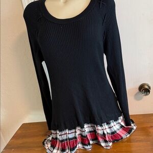 Torrid Black Long Sleeve Top with Plaid Trim